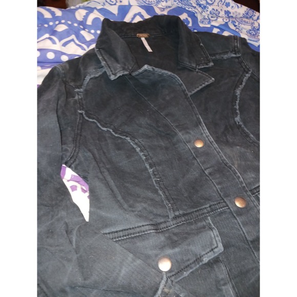 Free People Willow Distressed Black Lace Up DetailJacket, Size XS - Picture 3 of 6
